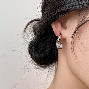 Gold Hoop Earrings Jewelry Cubic Zirconia Lock Drop Earrings