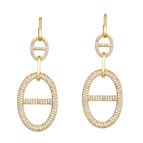 Vintage Zirconia Gold Plated Copper Drop Party Earrings