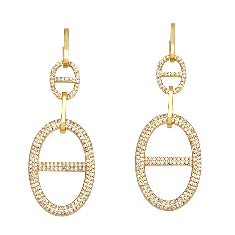 Vintage Zirconia Gold Plated Copper Drop Party Earrings