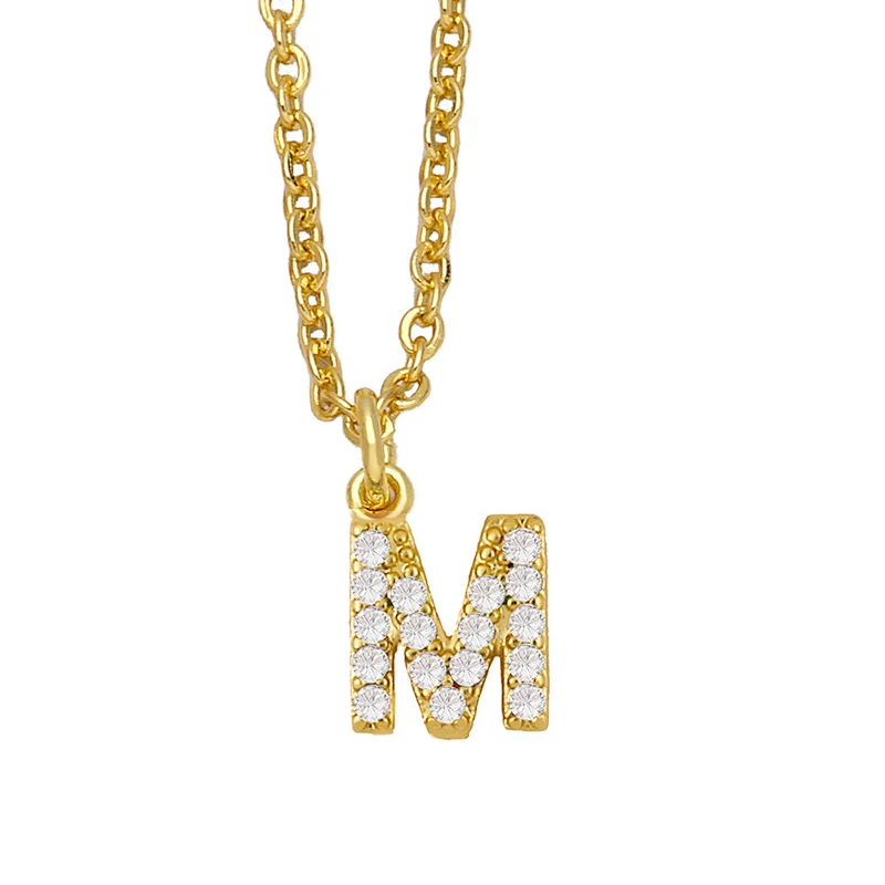 18k Gold Plated DIY Letters Necklace With CZ Diamond Pendant