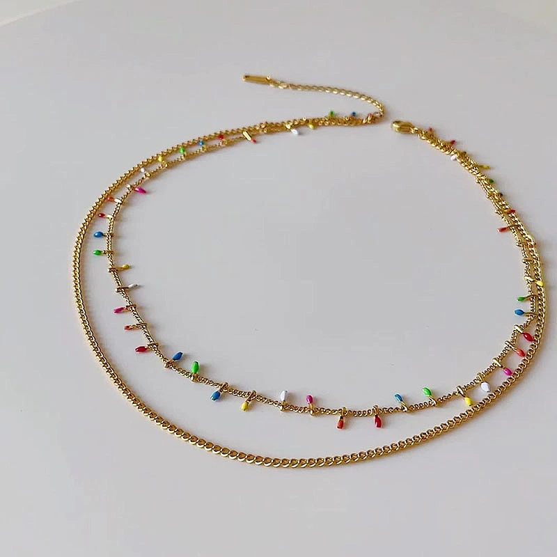 Titanium Steel Color Double Layer Bohemia Clavicle Chain Necklace