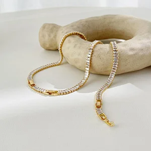 Zircon Chain Necklace Bracelet Simple OT Buckle Chocker Set