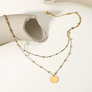 Bead Chain Necklace Steel Disc Pendant Necklace Jewelry