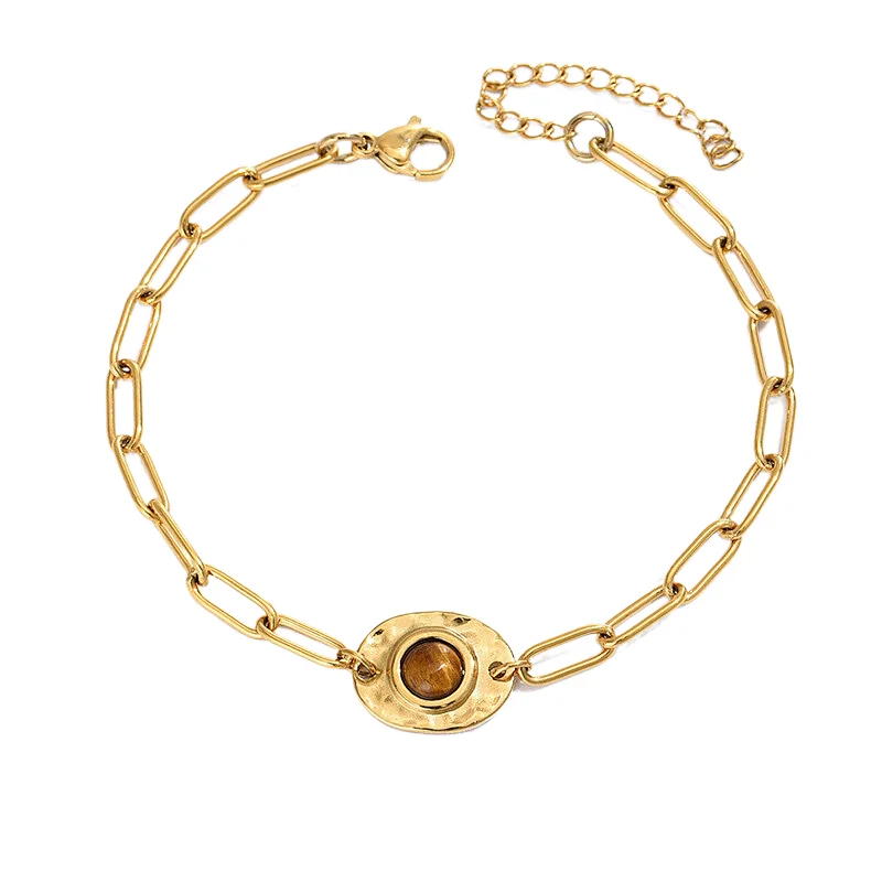 Gold Hollow Chain Bracelet Natural Stone Bracelet