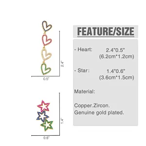 Heart Star Gold Plated Copper CZ Stone Women Girls Earrings