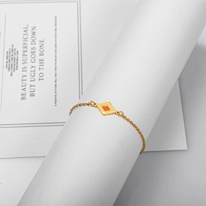 Charm Bracelet Gold Plated Chain Stainless Steel Rhombus
