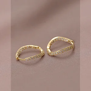 Brass Hoop Earring Zircon Women Jewelry Irregular Design