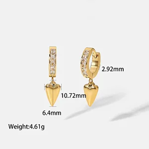 Gold Heart Drop Earrings Stainless Steel Zirconia Earrings