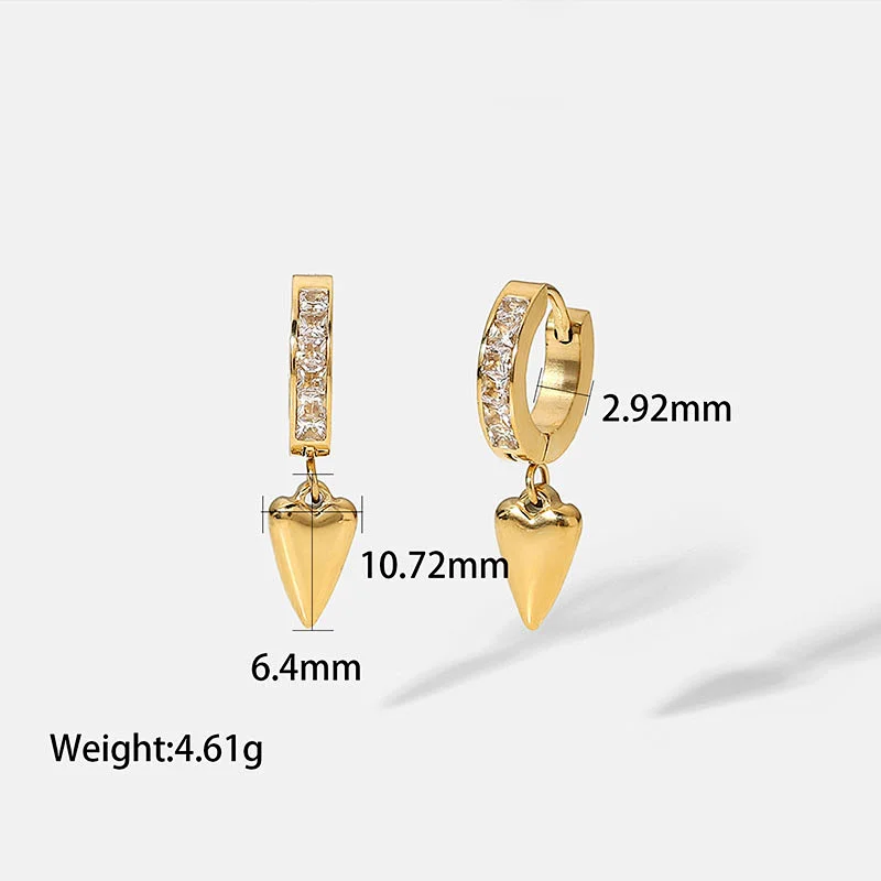 Gold Heart Drop Earrings Stainless Steel Zirconia Earrings