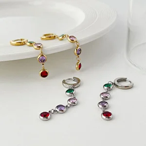 Women's Long Tassel Earrings Colorful Zircon Earrings