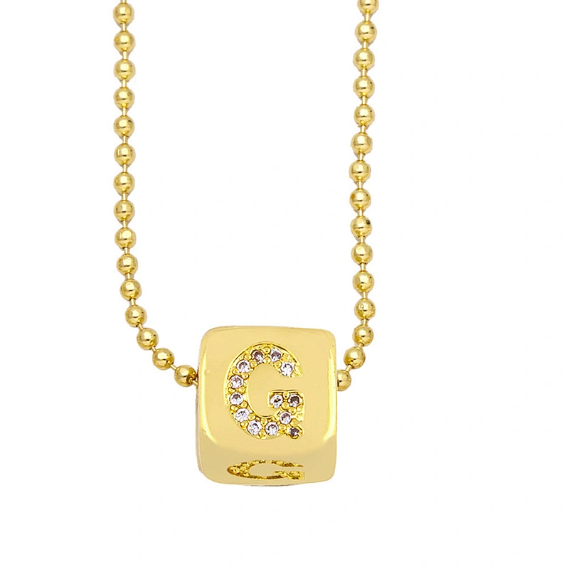 Geometric Gold Plated Zirconia Letters Pendant Necklace