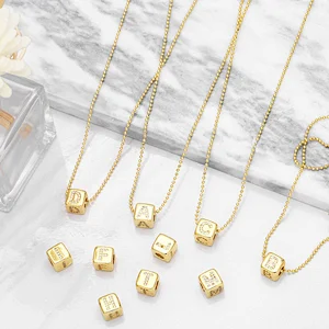 Geometric Gold Plated Zirconia Letters Pendant Necklace