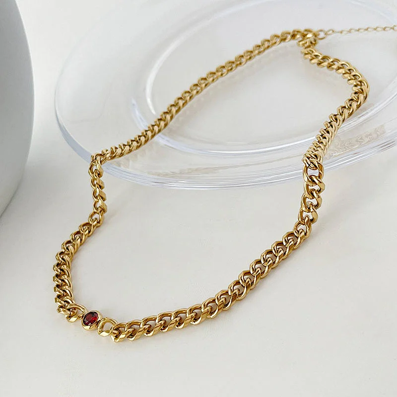 Gold Chain Zircon Titanium Steel Necklace Simple Bracelet Women Set