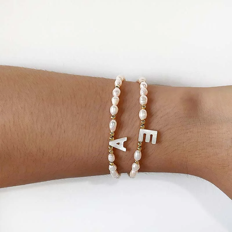 Fresh Water Pearl Shell Multi-Letter Pendant Bracelet
