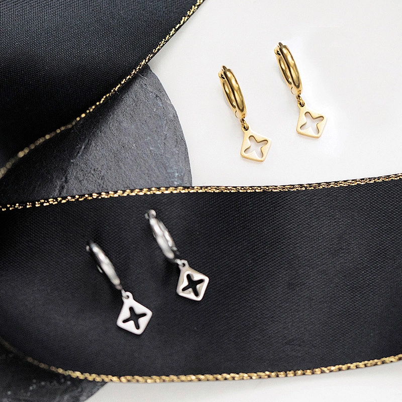 Fashion Steel Hollow Cross Earrings Wholesale