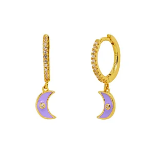Brass Drop Enamel Moon Shape Zirconia Earring Jewelry