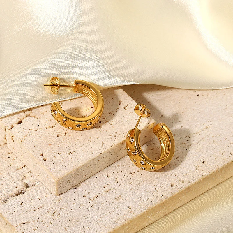 Simple C Shape Earrings Women's Zircon Earring Jewelry
