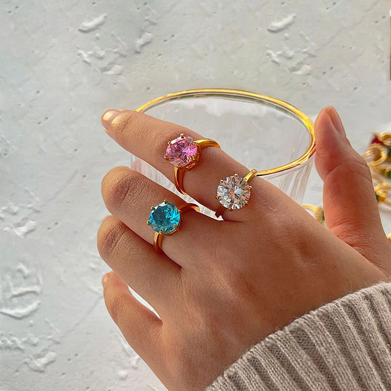 Vintage Gold Plated Stainless Steel Oval Zircon Ring