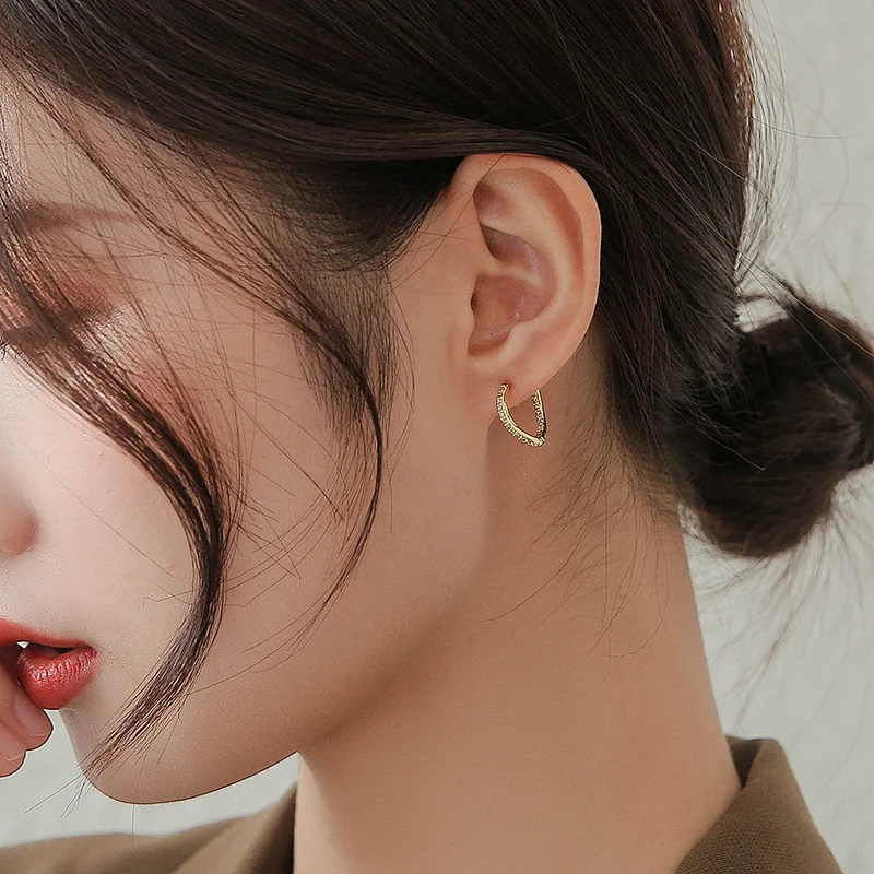 Brass Hoop Earring Zircon Women Jewelry Irregular Design