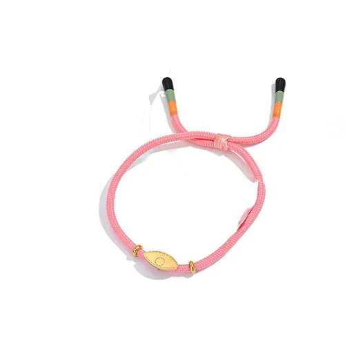 Simple Pink Braided Bracelet Gold Eye Pendant Bracelet