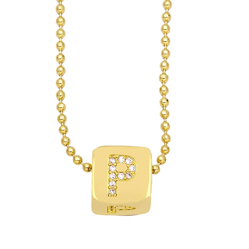 Geometric Gold Plated Zirconia Letters Pendant Necklace