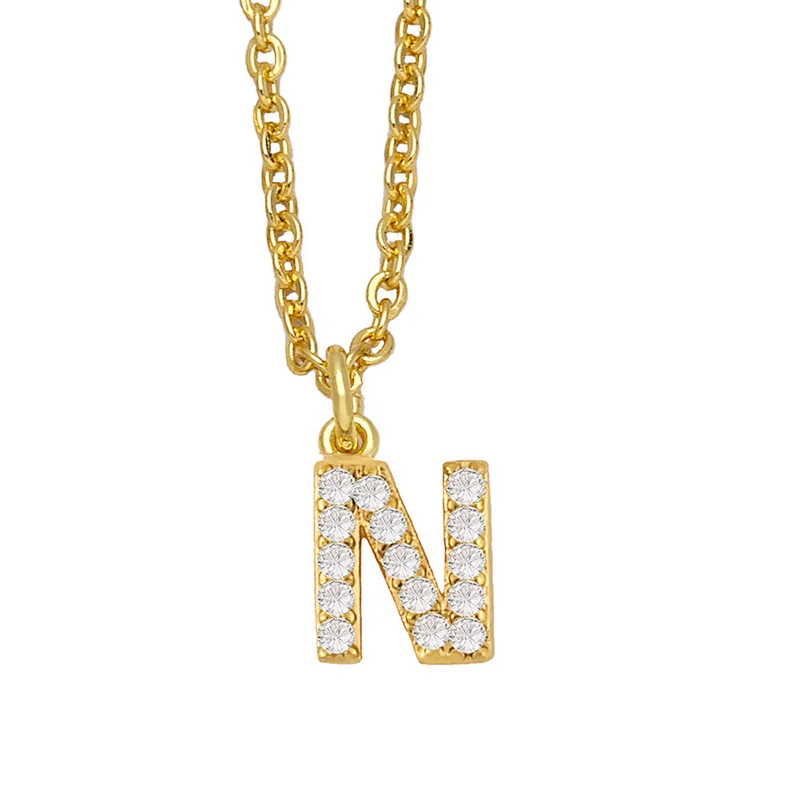 18k Gold Plated DIY Letters Necklace With CZ Diamond Pendant