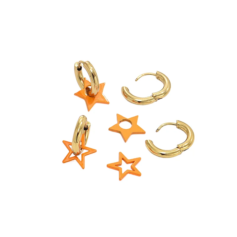 Orange Star Pendant Earrings Hollow Hoop Earrings