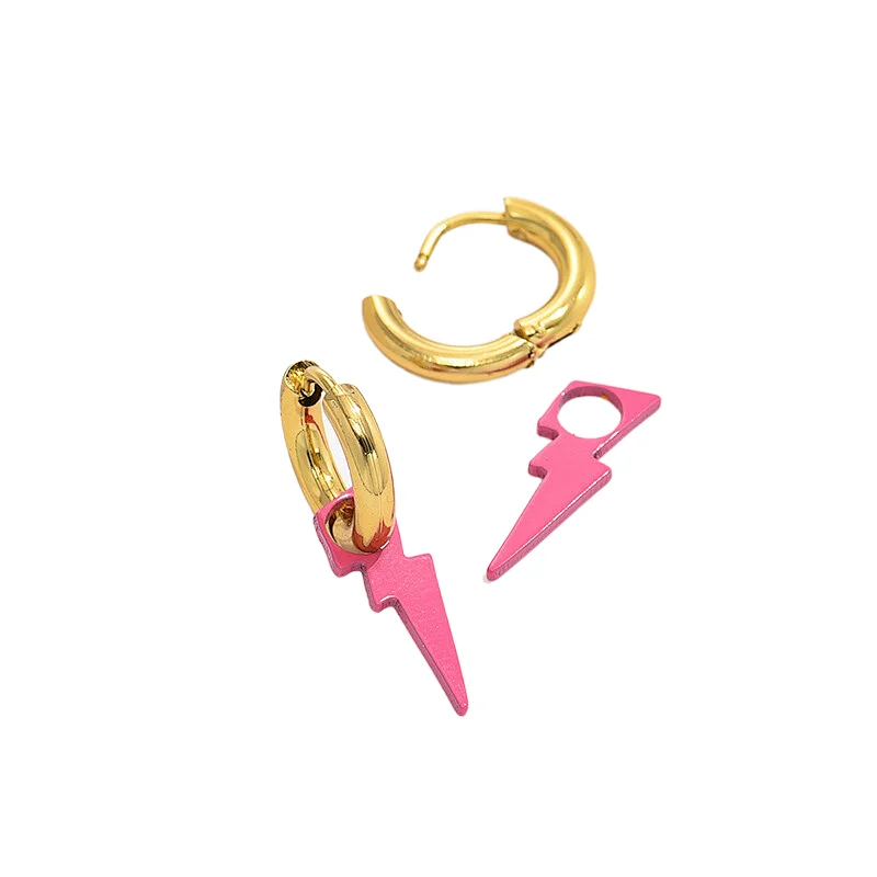Simple Lightning Drop Stainless Steel Hoop Earrings