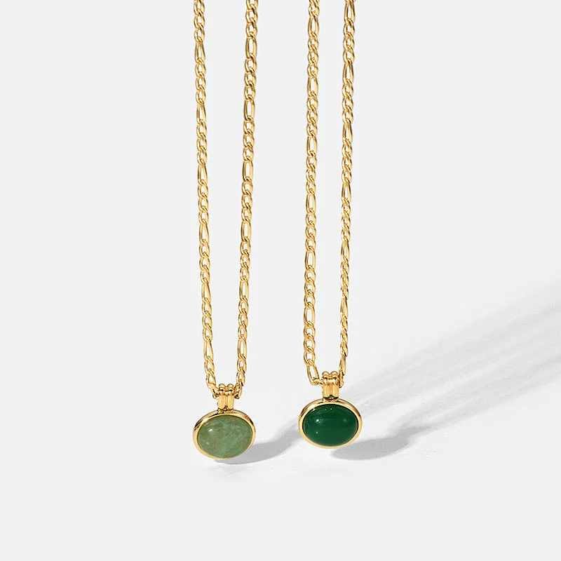 Vintage Jade Pendant Steel Necklace Clavicle Chain Ladies