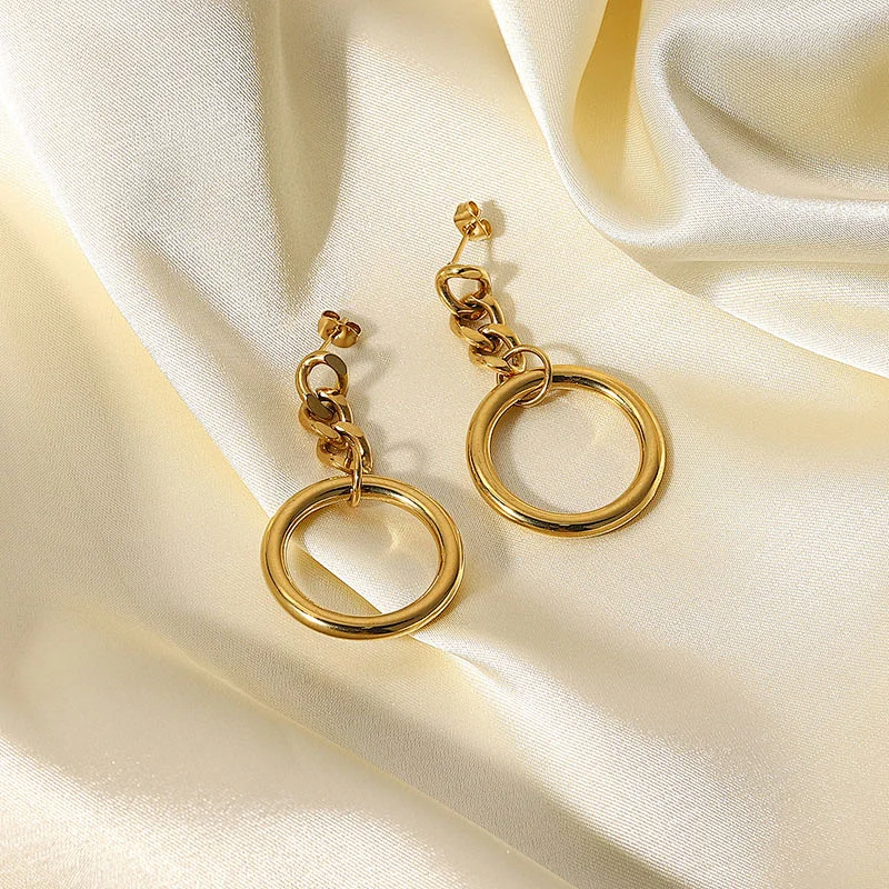 Women's Stainless Steel Cuban Chain Hoop Earrings