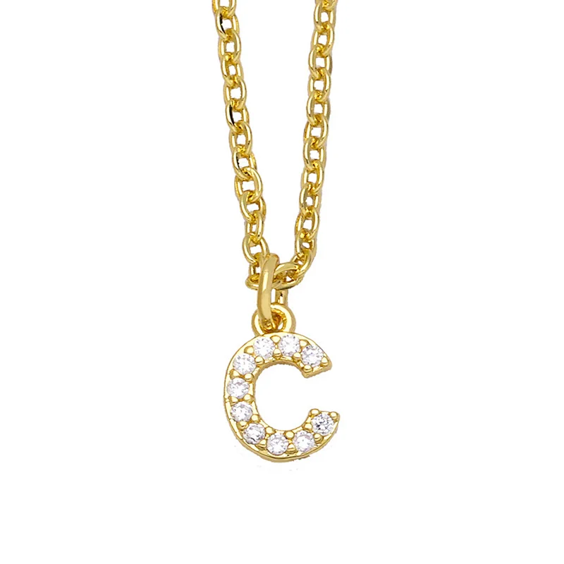 18k Gold Plated DIY Letters Necklace With CZ Diamond Pendant