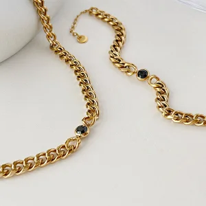 Gold Chain Zircon Titanium Steel Necklace Simple Bracelet Women Set