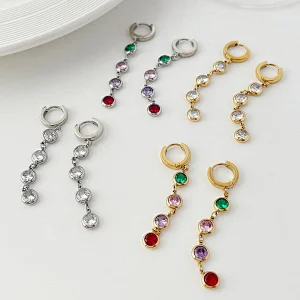 Women's Long Tassel Earrings Colorful Zircon Earrings