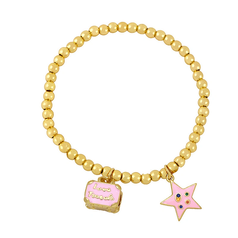 Little Bag Starfish Enamel Gold Plated Copper Beads Bracelet