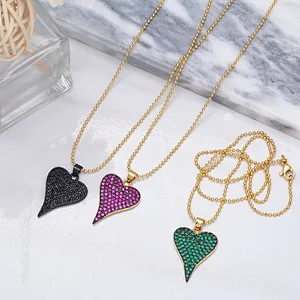 Heart Shaped Pendant Brass Necklace Micro Setting Jewelry