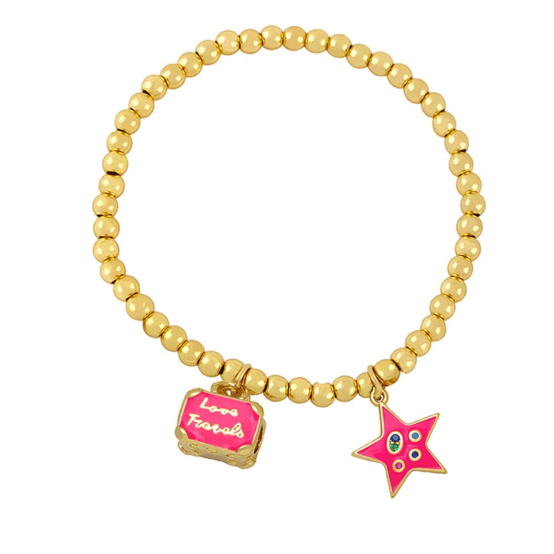 Little Bag Starfish Enamel Gold Plated Copper Beads Bracelet