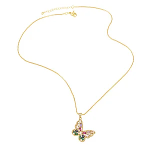 Zirconia Butterfly Pendant Brass Necklace Jewelry Accessories