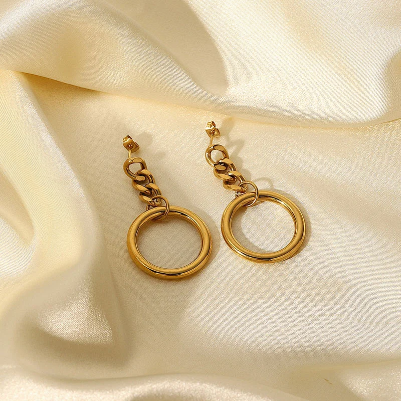 Women's Stainless Steel Cuban Chain Hoop Earrings