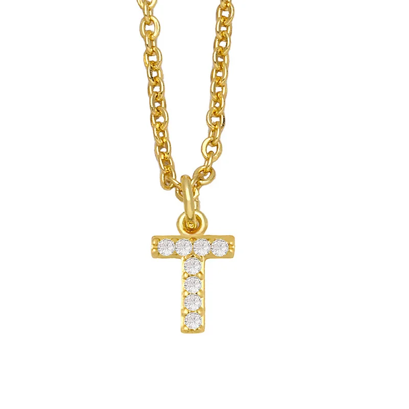 18k Gold Plated DIY Letters Necklace With CZ Diamond Pendant
