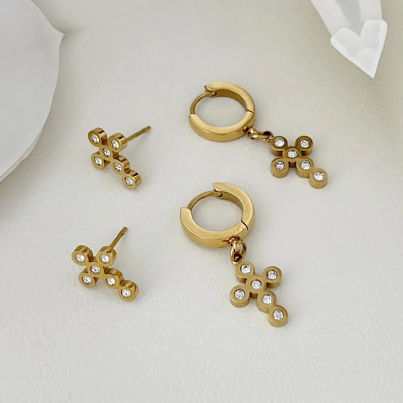 2022 New Hoop Earrings Cross Zircon Earrings