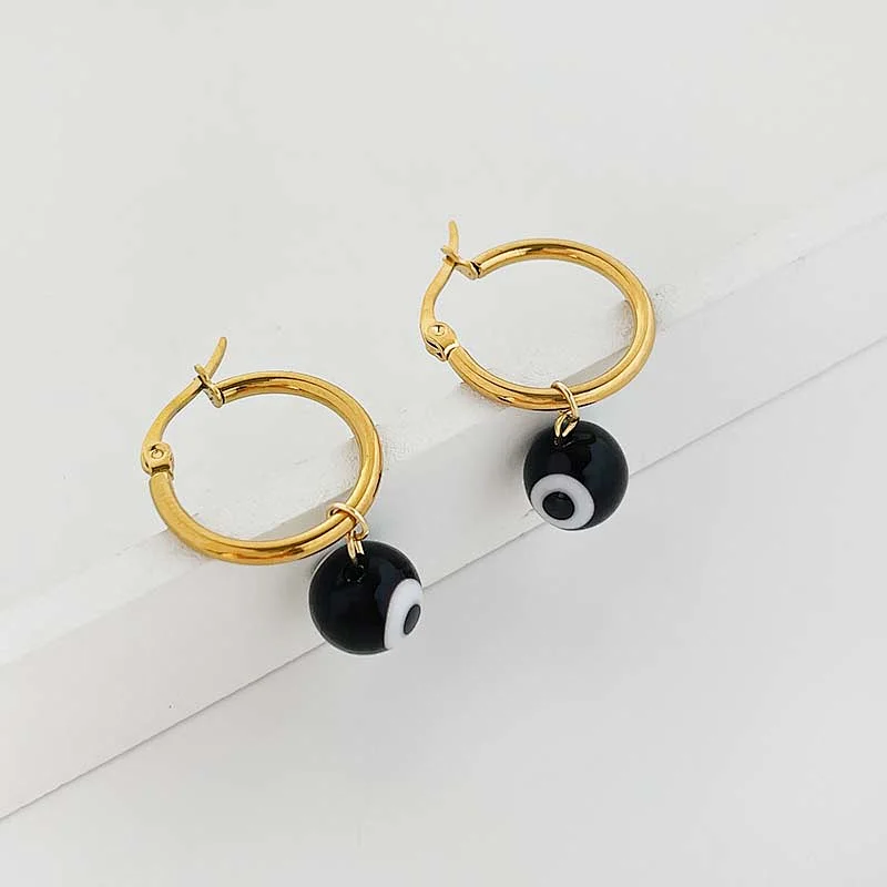 Stainless Steel Multi-Color Eye Hoop Earrings
