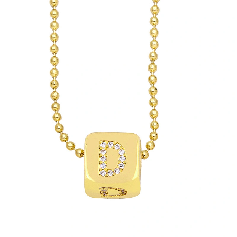 Geometric Gold Plated Zirconia Letters Pendant Necklace