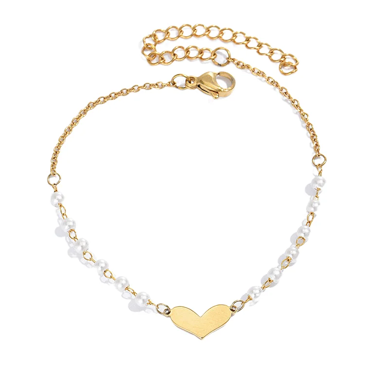 Simple Gold Heart Pendant Necklace Pearl Necklace