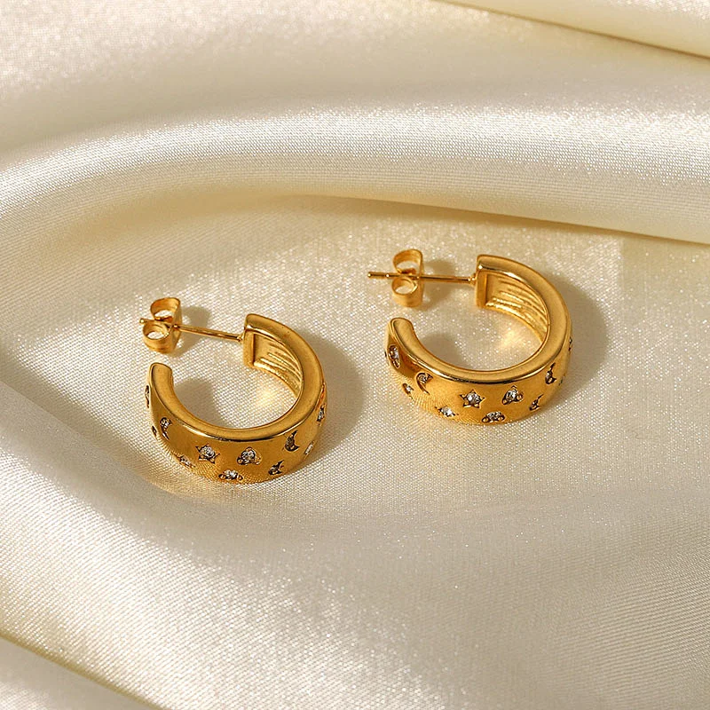 Simple C Shape Earrings Women's Zircon Earring Jewelry