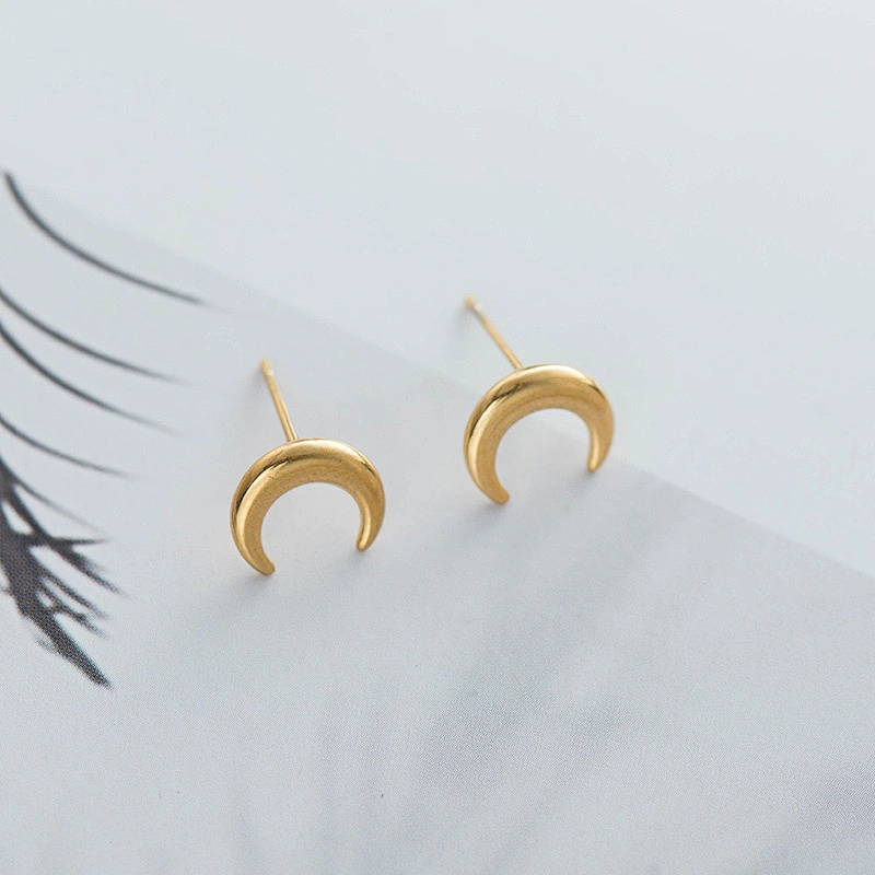 Stainless Steel Ring Simple New Ear Stud Moon Shape Earings