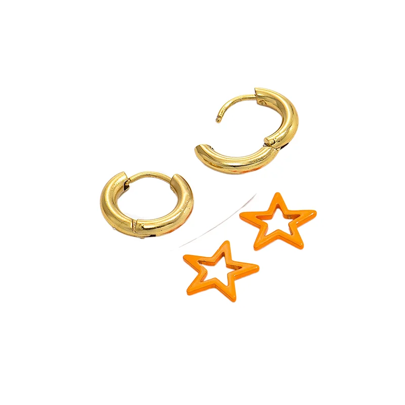 Orange Star Pendant Earrings Hollow Hoop Earrings