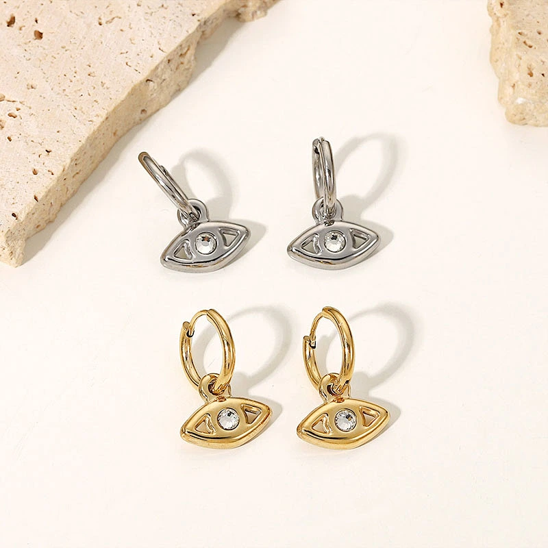 Stainless Steel Earrings Jewelry Cubic Zirconia Eye Earrings