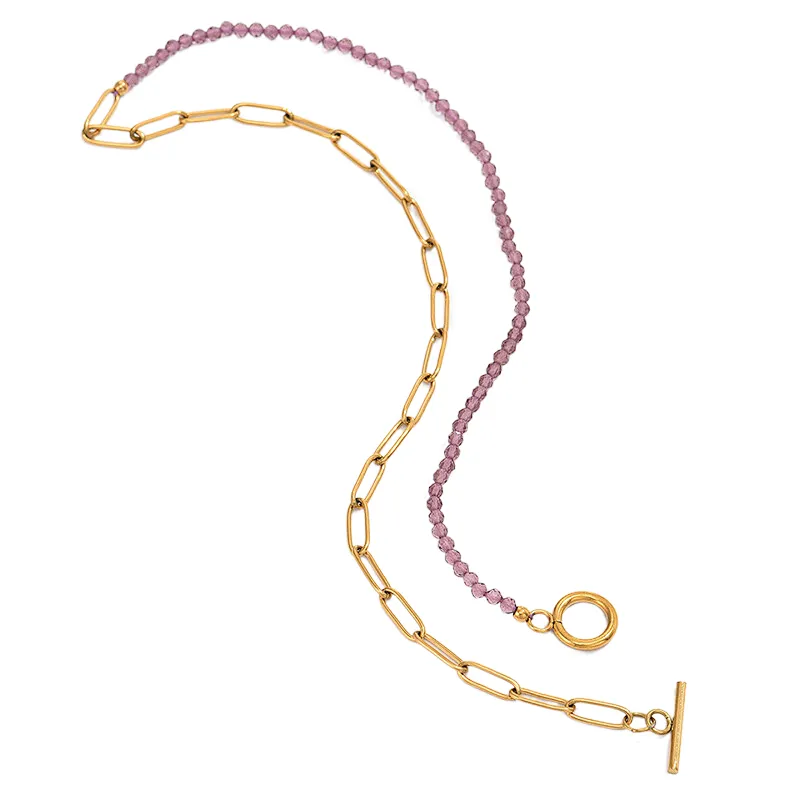 Simple OT Buckle Beaded Necklace Stainless Steel Chain Necklace