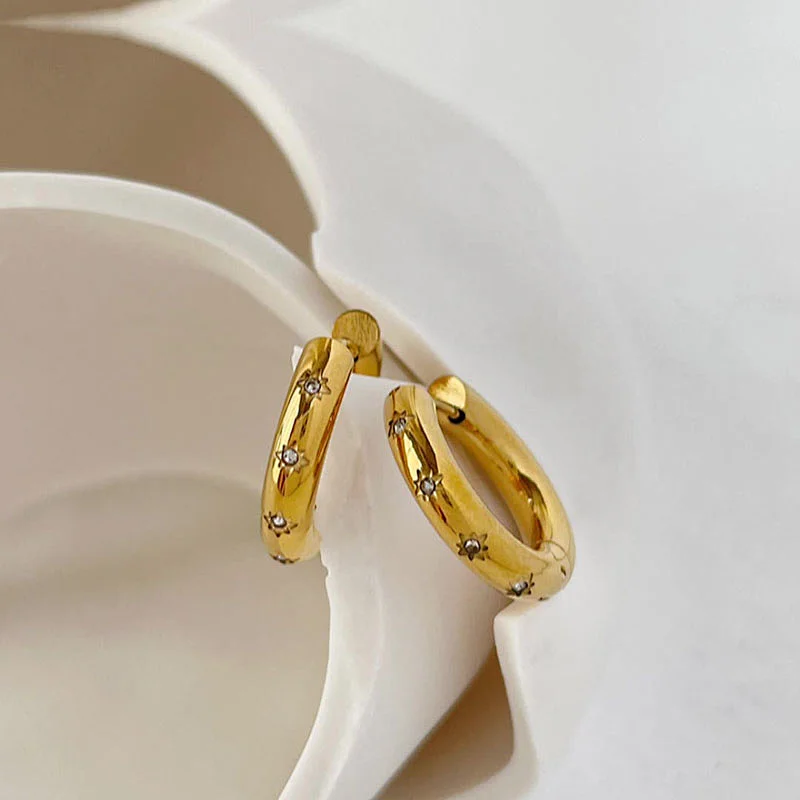Cute Small Hoop Earrings Stainless Steel Zircon Earrings