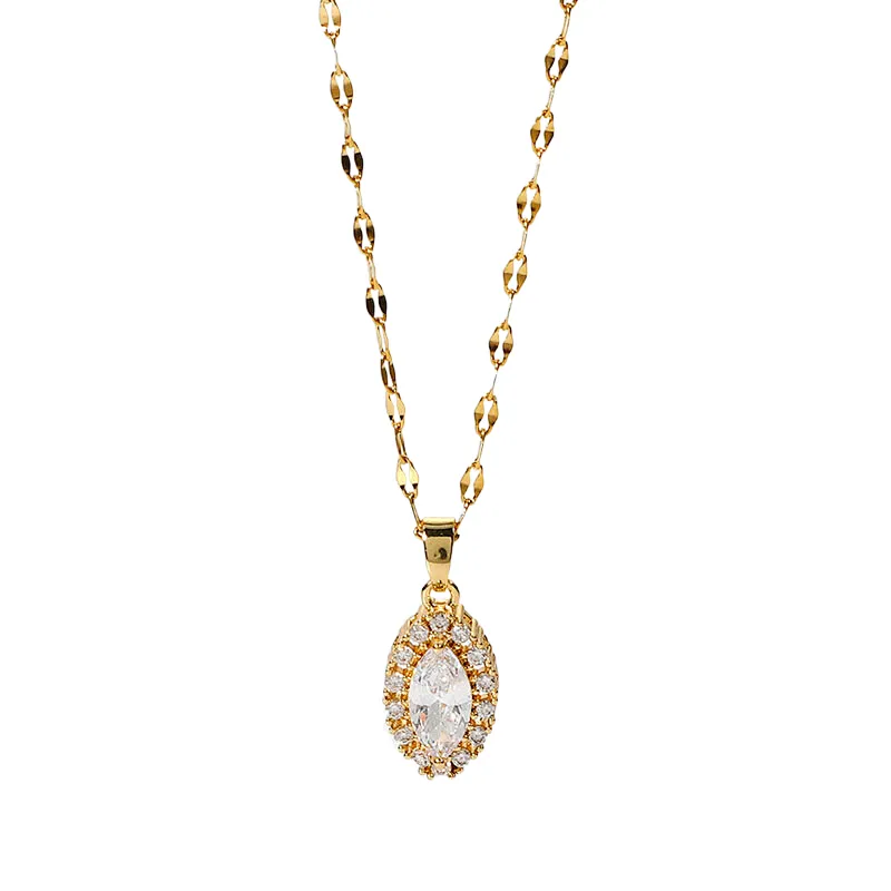 Stainless Steel White Cubic Zircon Pendant Necklace Women